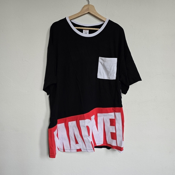 NWT Marvel Logo Ringer Fashion Black Red T-Shirt for Adults XL - Picture 2 of 8
